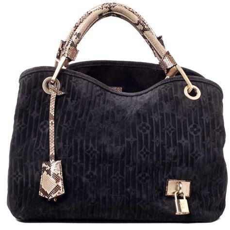 LOUIS VUITTON Suede Python Monogram Whisper PM Kohl